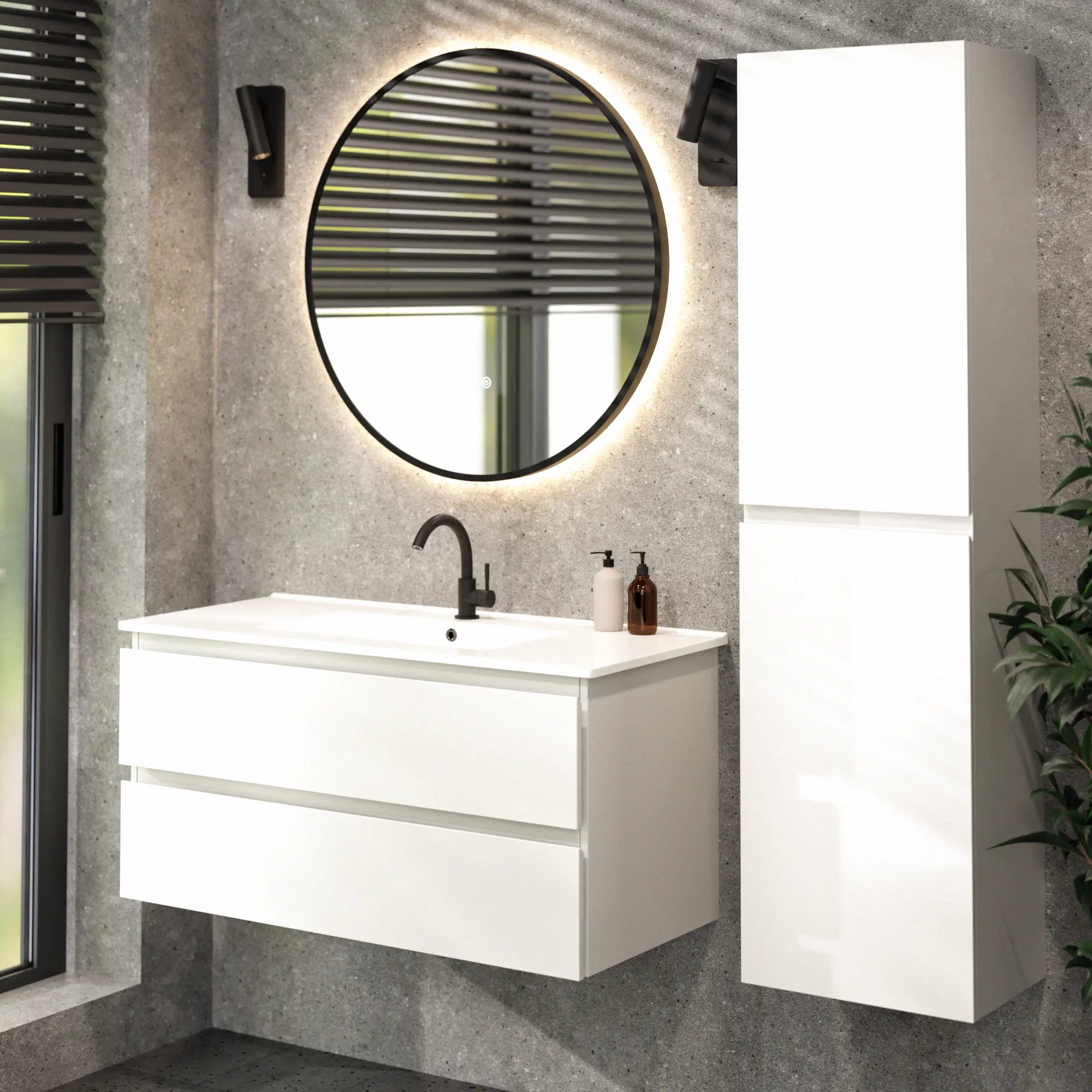 Badezimmermöbel Varo - 100 cm - Weiß - Weißes Waschbecken - VORBESTELLUNG - Vorbestellen