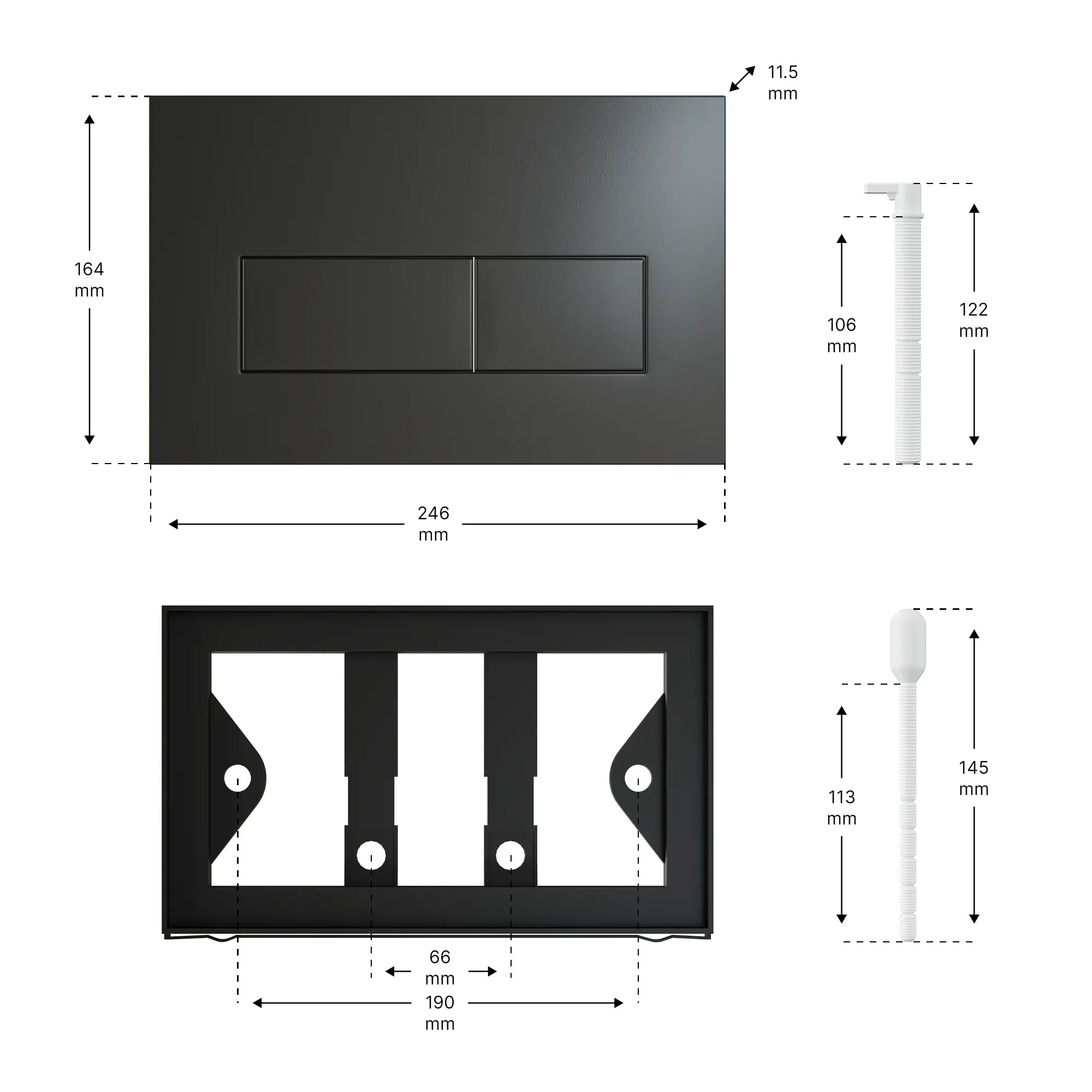 Mirlux Bedienungsplatte - Matt Schwarz - ABS Kunststoff DualFlush - Vorbestellen