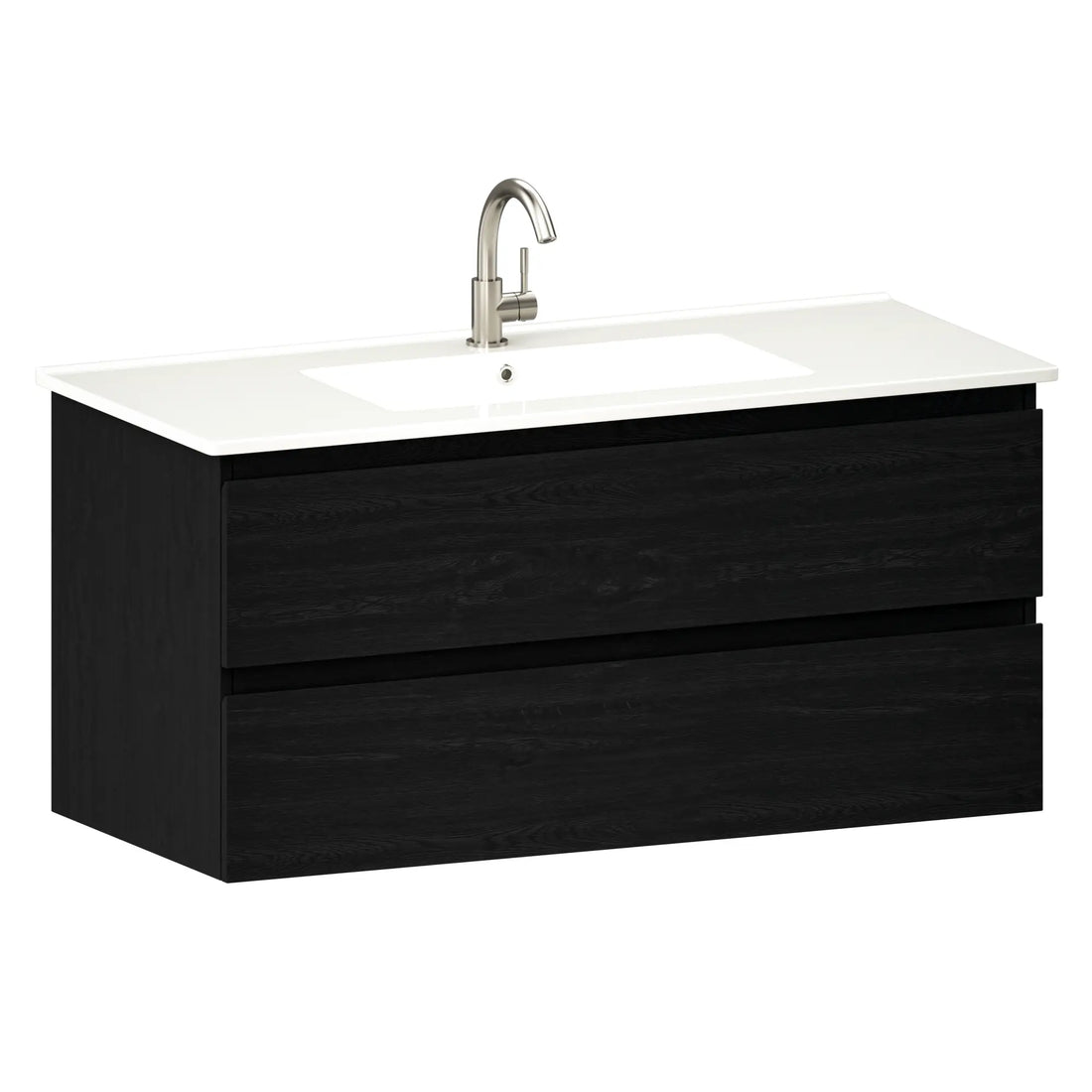Badezimmermöbel Varo - 100 cm - Schwarz Eiche - Weißes Waschbecken