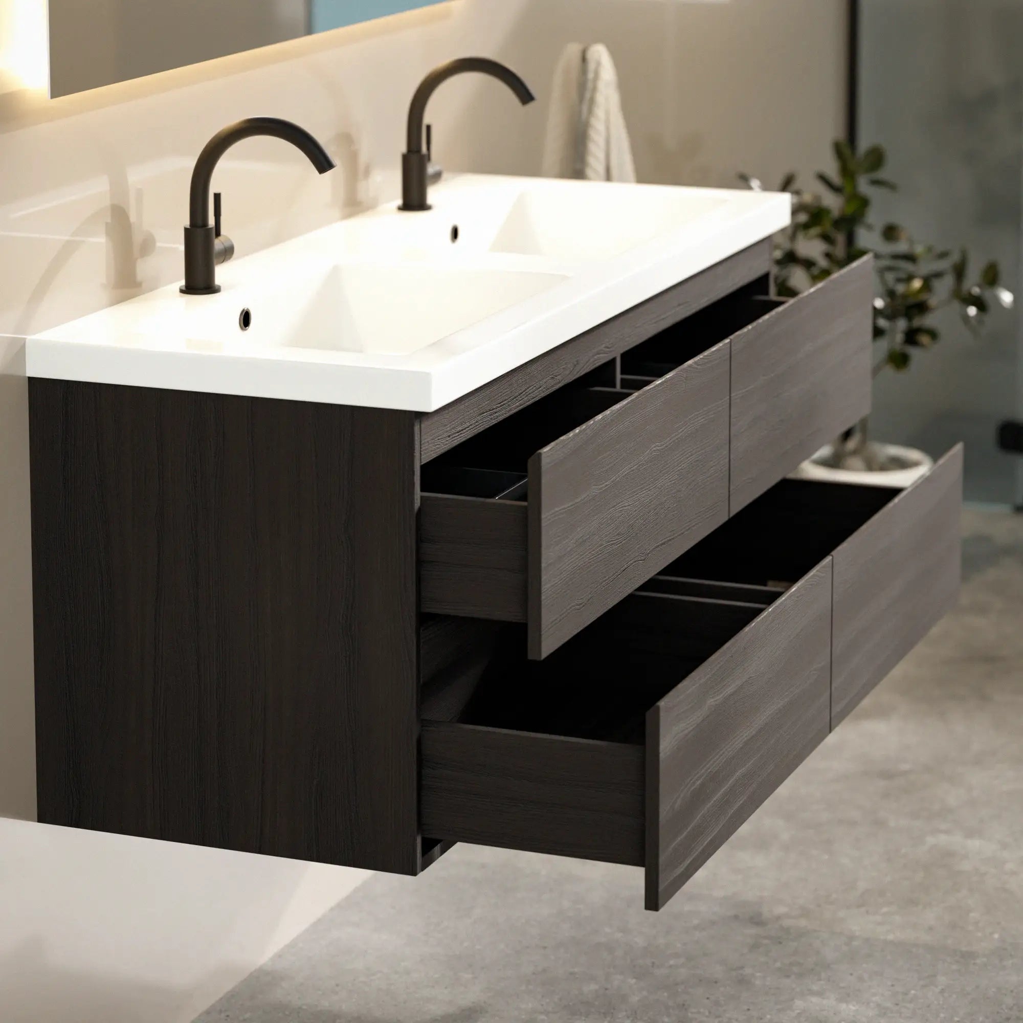 Badezimmermöbel Asora - 120 cm - Walnuss - Waschtisch Weiß