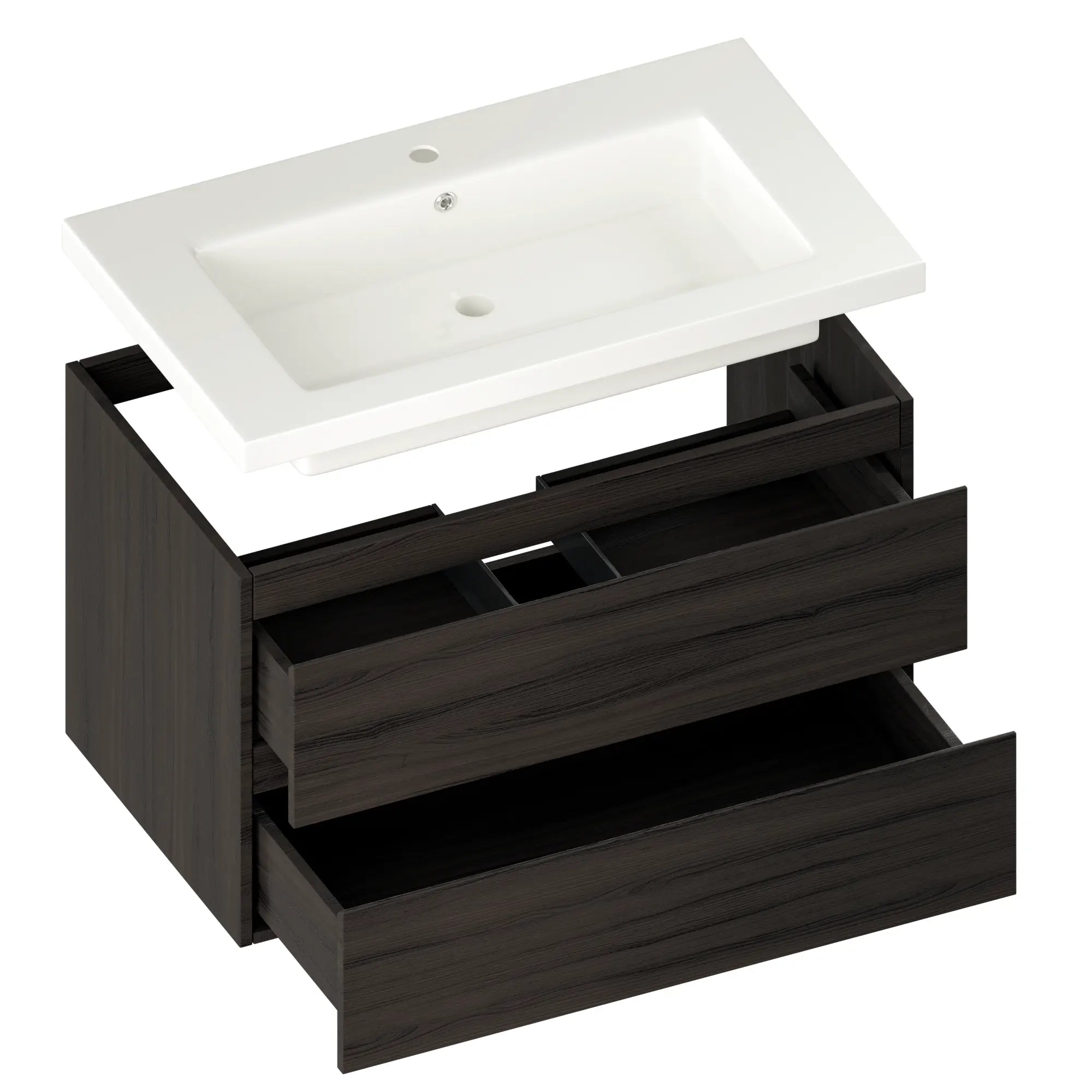 Badezimmermöbel Sova - 80cm - Walnuss - Waschbecken Weiß