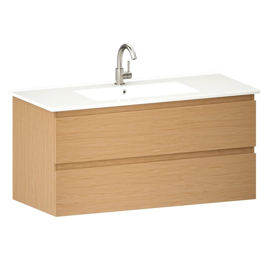 Badezimmermöbel Varo - 100 cm - Helle Eiche - Weißes Waschbecken