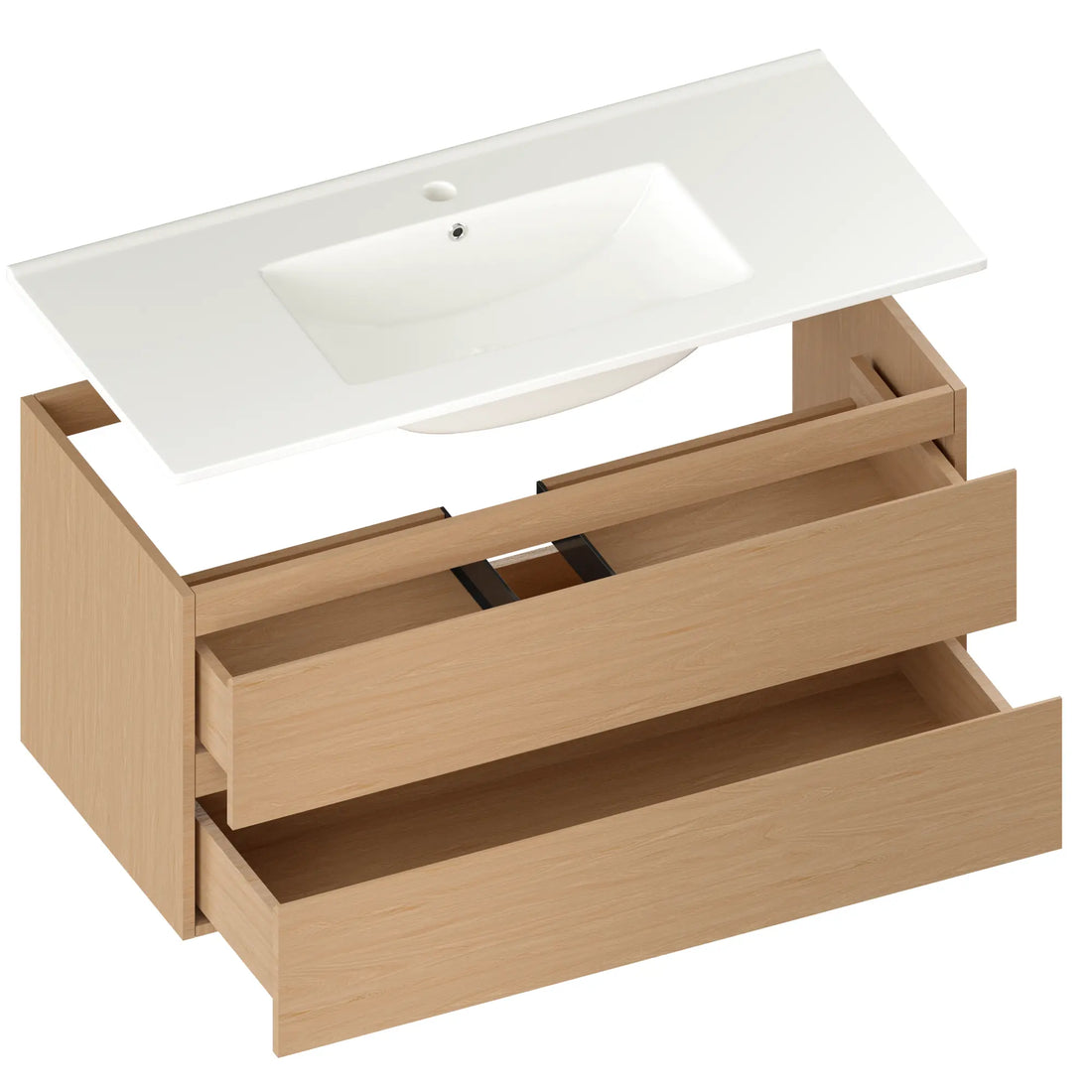 Badezimmermöbel Varo - 100 cm - Helle Eiche - Weißes Waschbecken