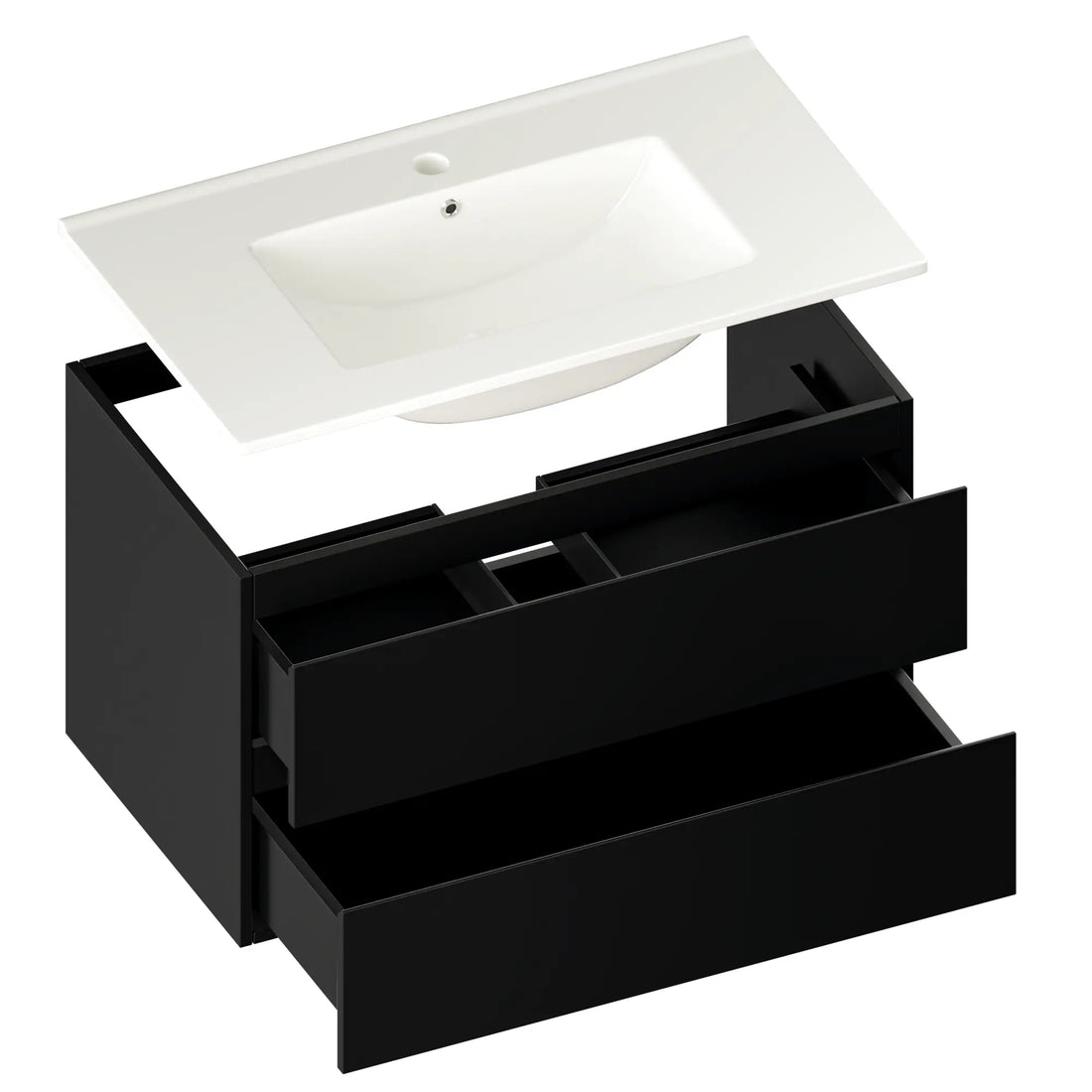 Badezimmermöbel Luma - 80 cm - Schwarz - Weißes Waschbecken