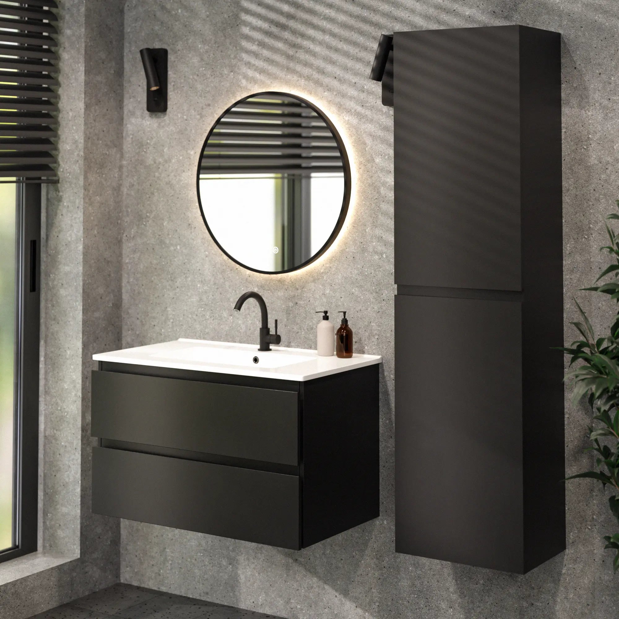 Badezimmermöbel Luma - 80 cm - Schwarz - Weißes Waschbecken - Vorbestellen