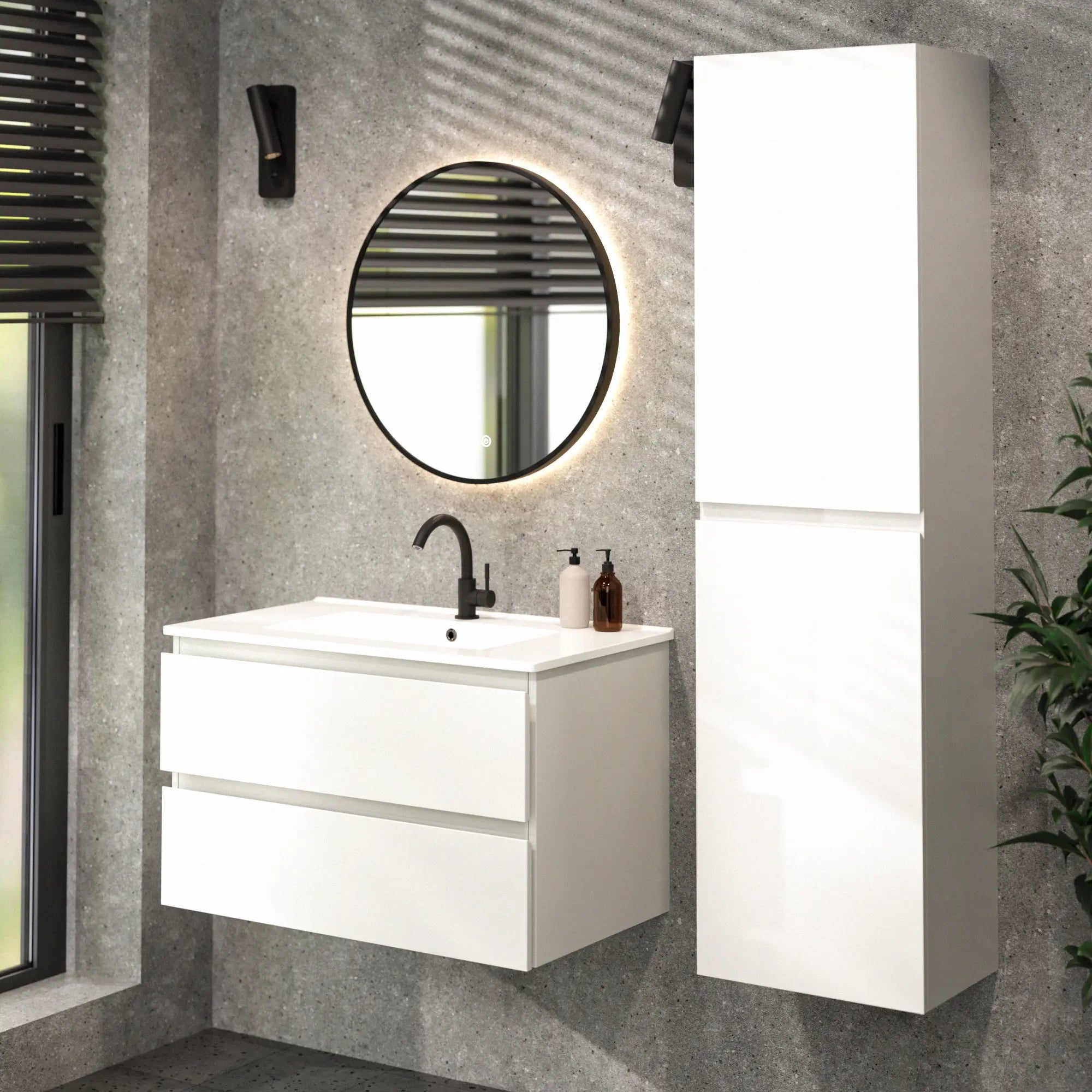 Badezimmermöbel Luma - 80 cm - Weiß - Weißes Waschbecken - Vorbestellen