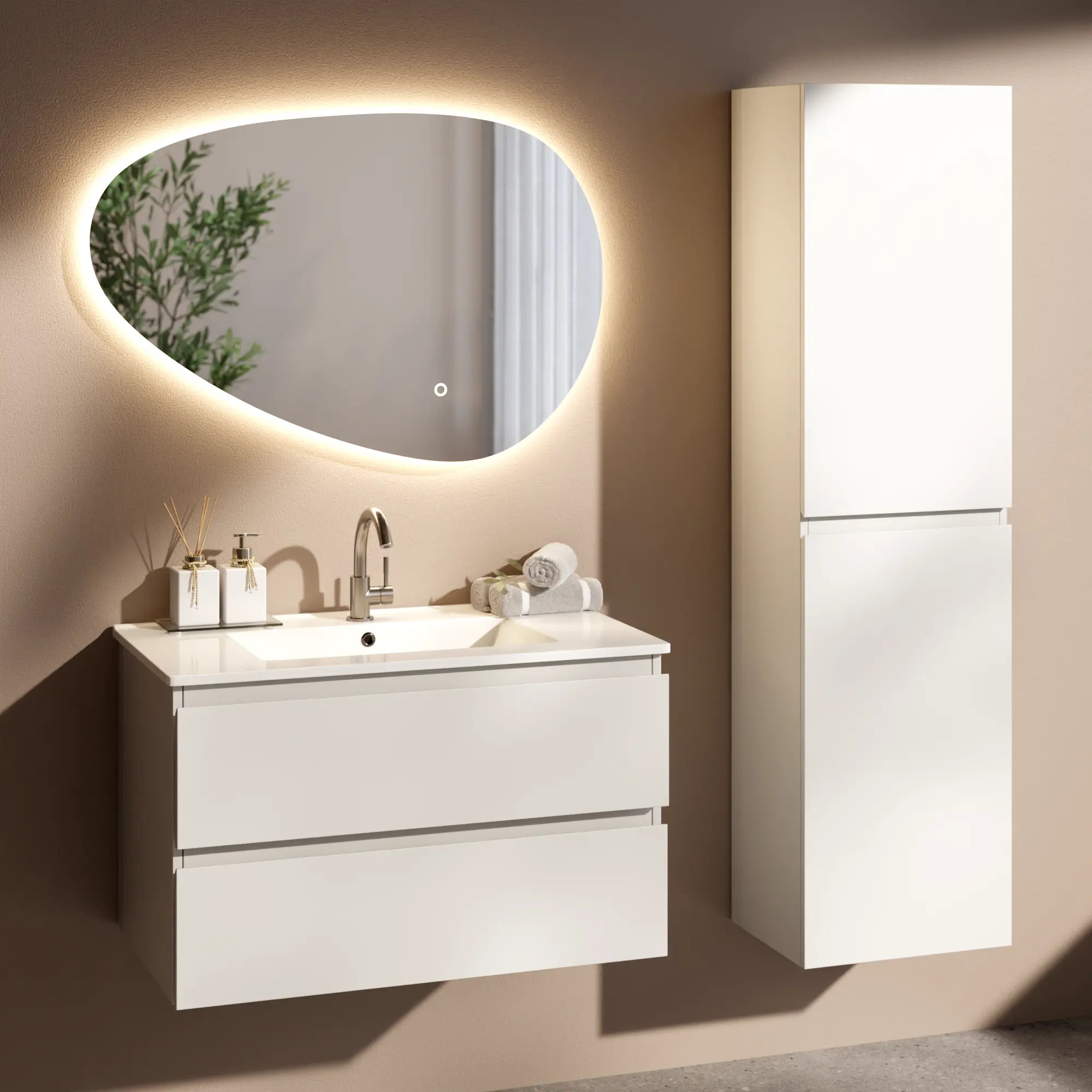 Badezimmermöbel Luma - 80 cm - Weiß - Weißes Waschbecken - Vorbestellen