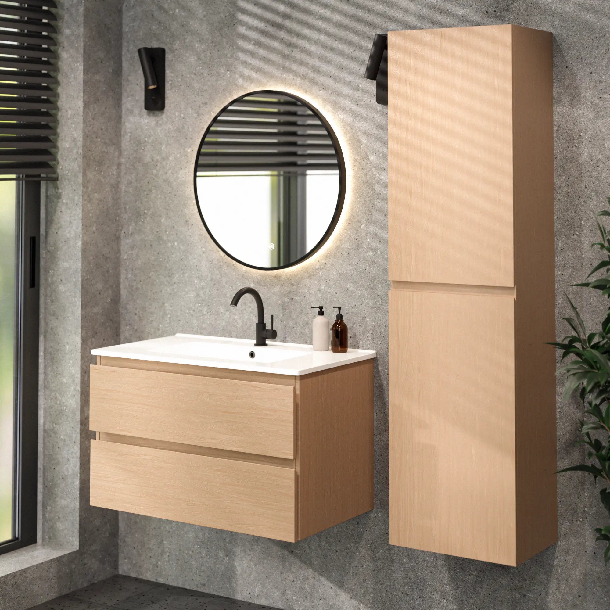 Badezimmermöbel Luma - 80 cm - Helle Eiche - Weißes Waschbecken - Vorbestellen