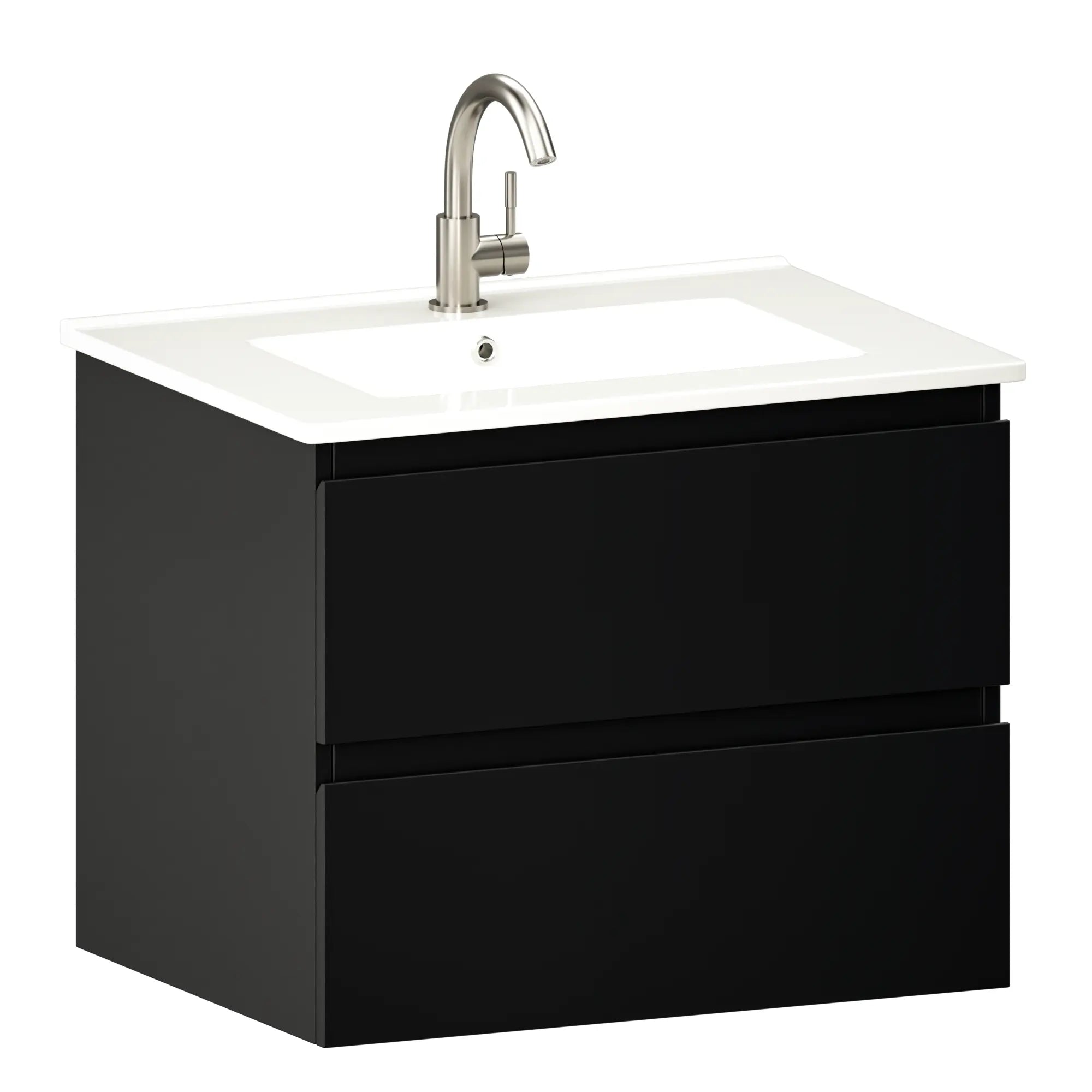 Badezimmermöbel Norvi - 60 cm - Schwarz - Weißes Waschbecken - Vorbestellen