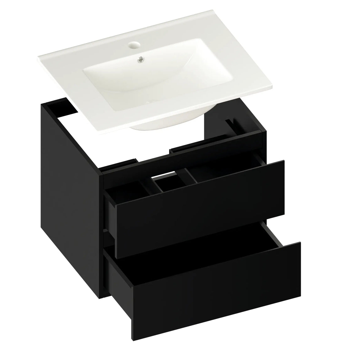 Badezimmermöbel Norvi - 60 cm - Schwarz - Weißes Waschbecken