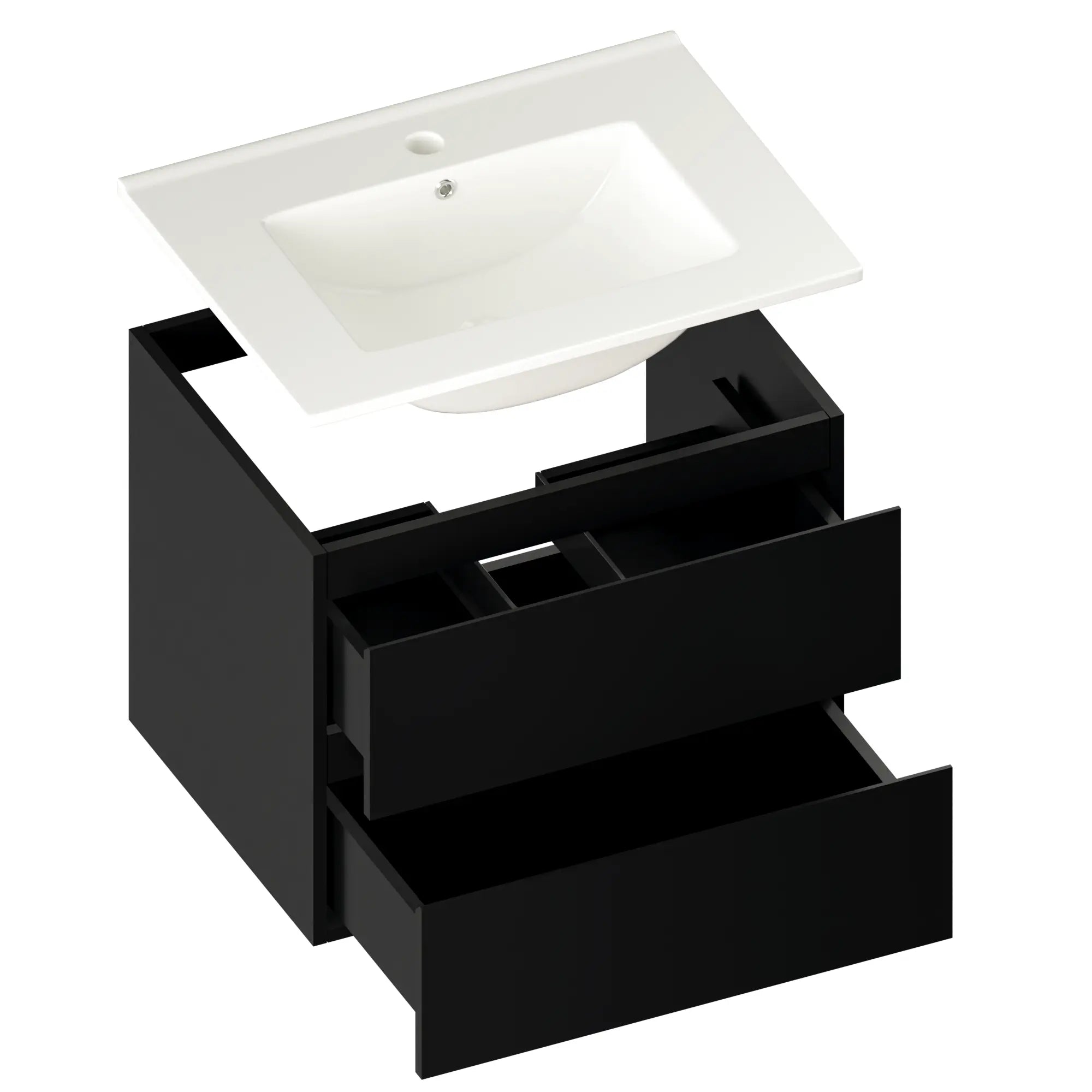 Badezimmermöbel Norvi - 60 cm - Schwarz - Weißes Waschbecken - Vorbestellen