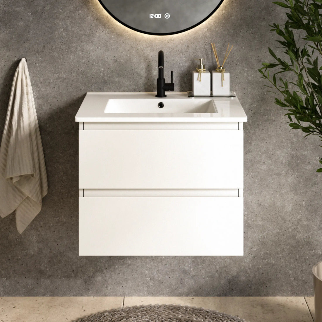 Badezimmermöbel Norvi - 60 cm - Weiß - Weißes Waschbecken