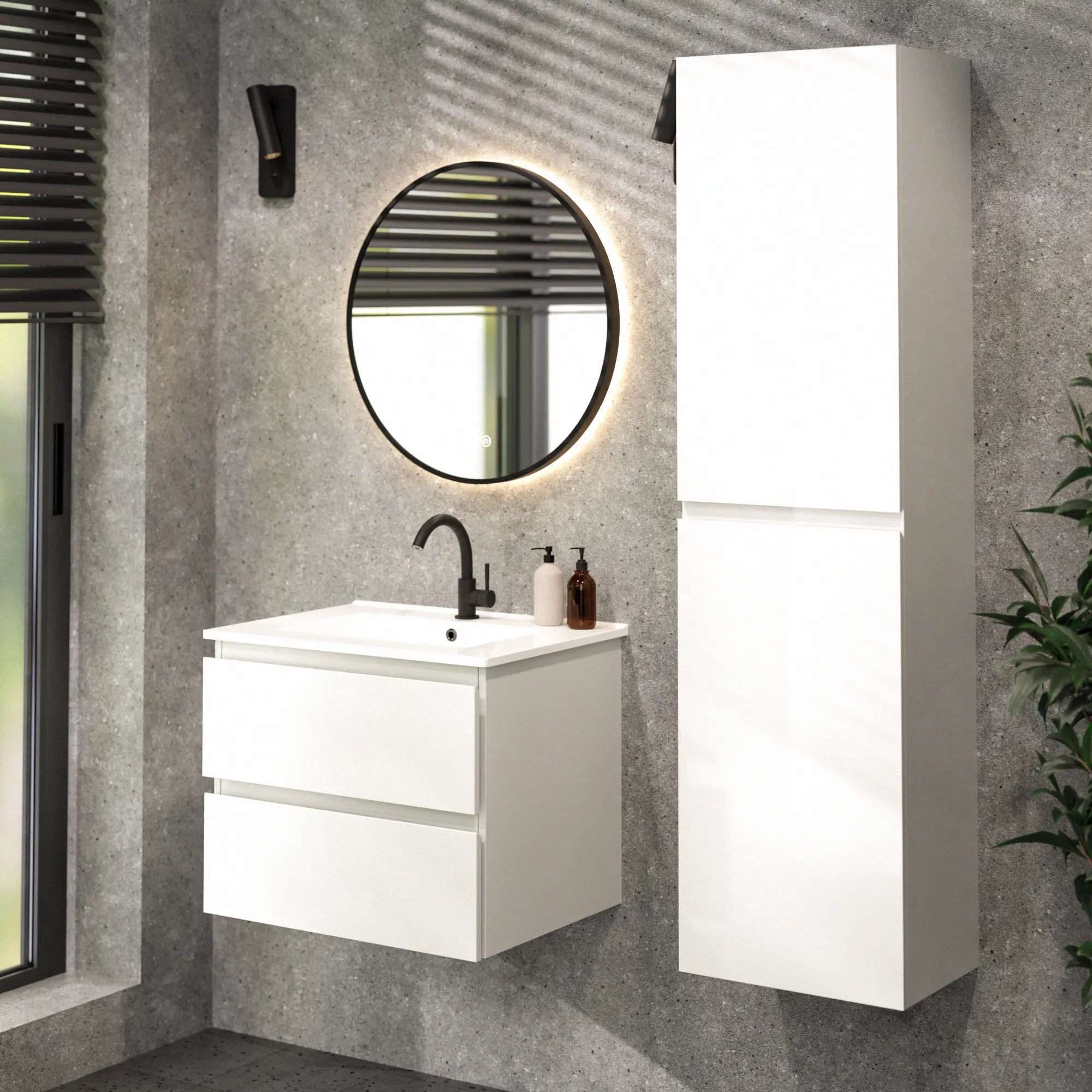 Badezimmermöbel Norvi - 60 cm - Weiß - Weißes Waschbecken - Vorbestellen
