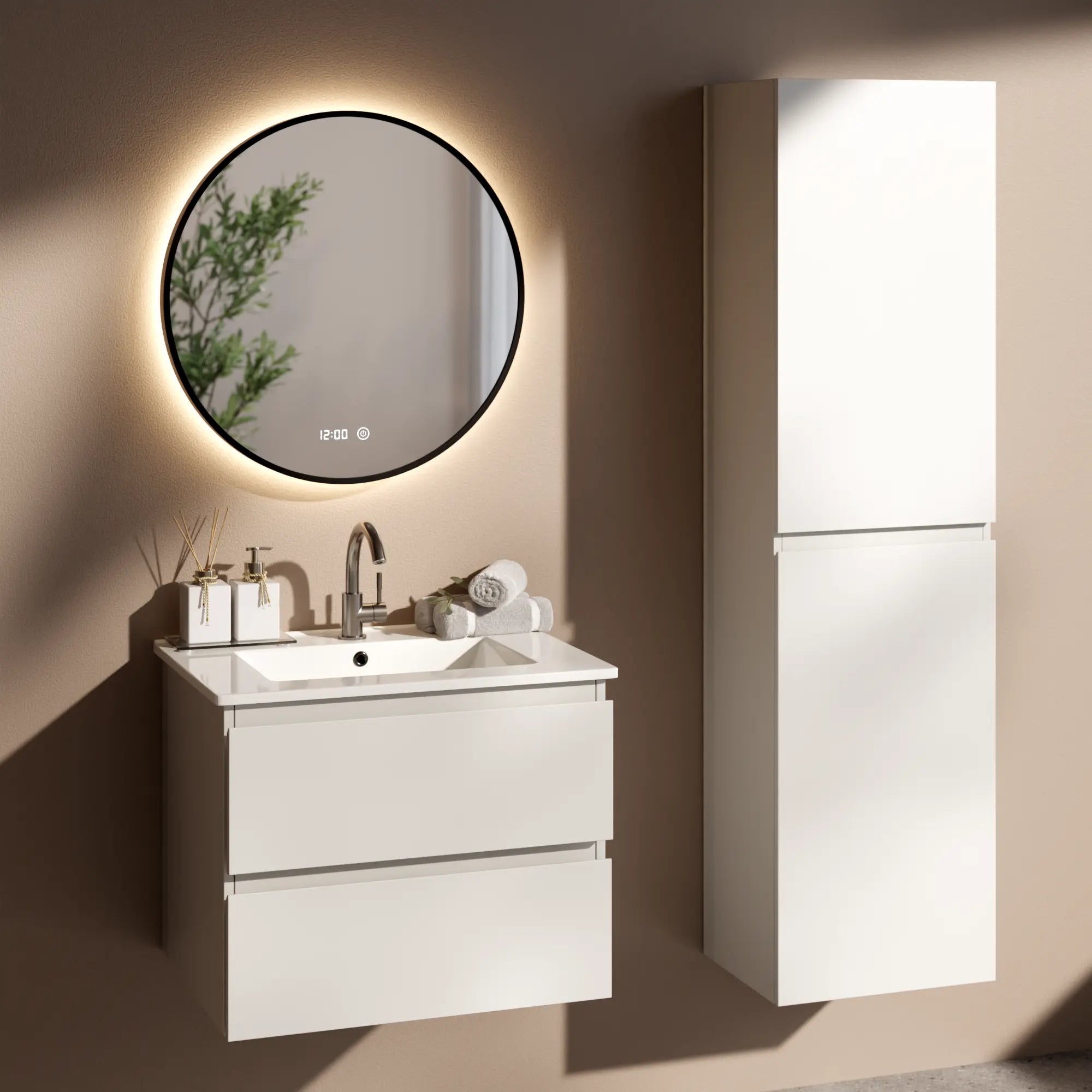 Badezimmermöbel Norvi - 60 cm - Weiß - Weißes Waschbecken - Vorbestellen