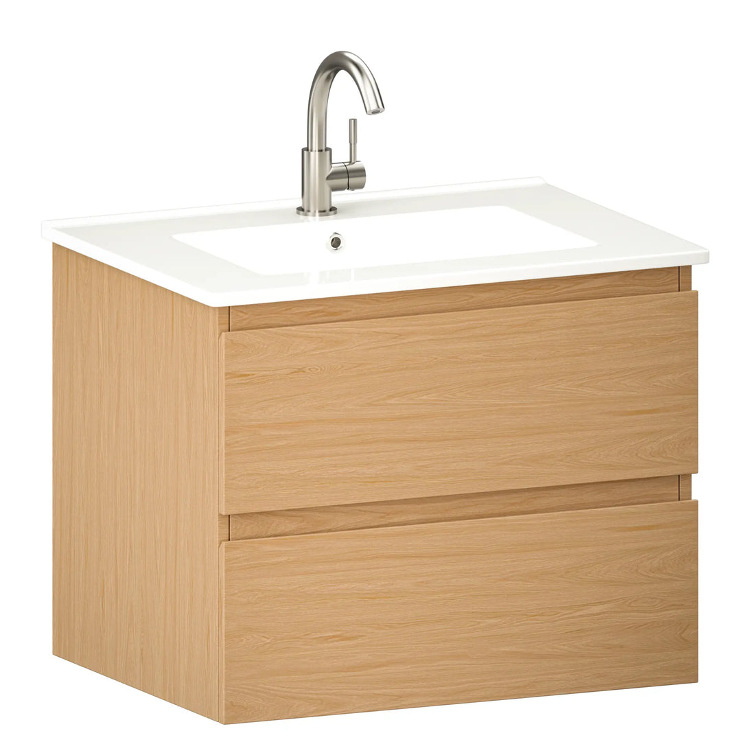 Badezimmermöbel Norvi - 60 cm - Helle Eiche - Weißes Waschbecken