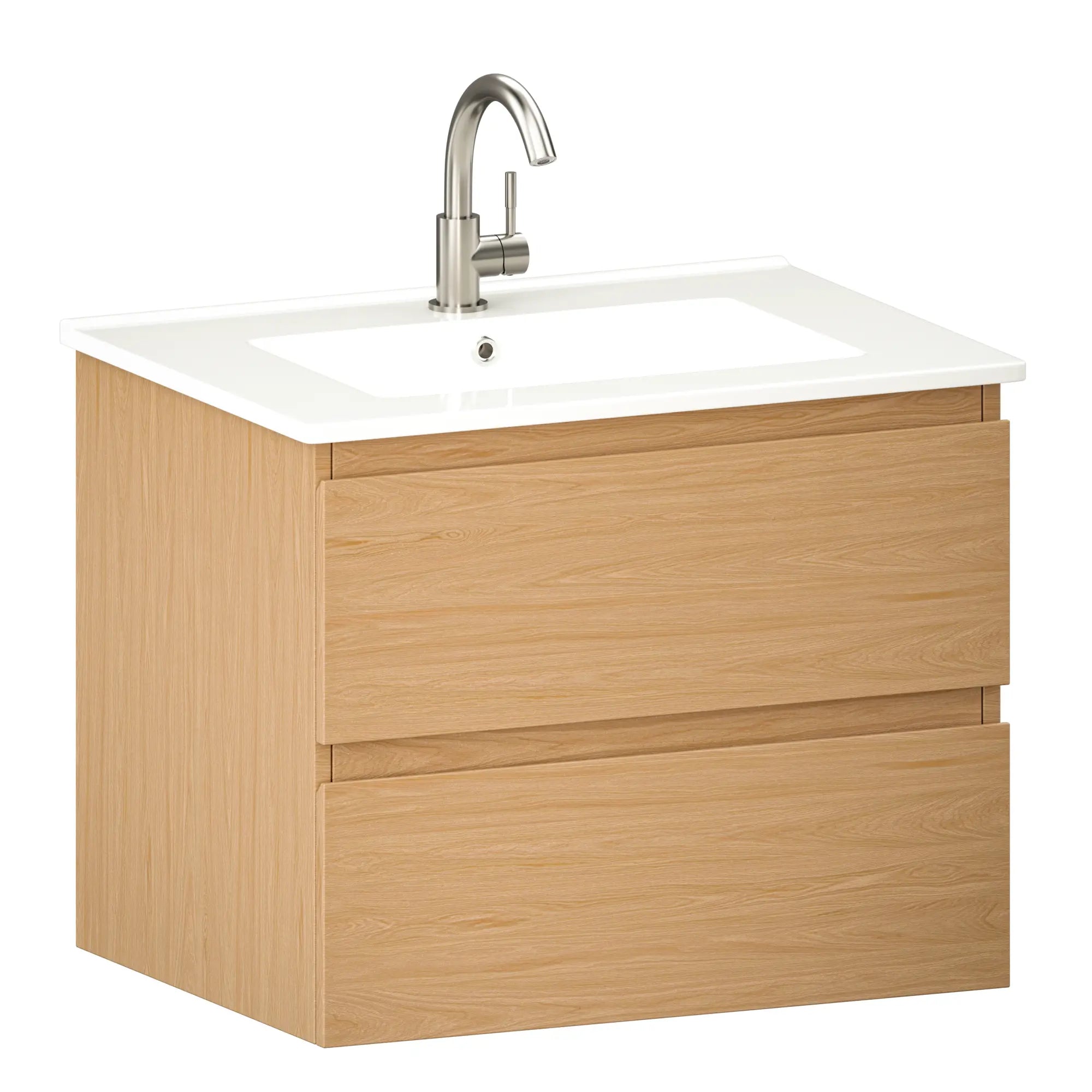 Badezimmermöbel Norvi - 60 cm - Helle Eiche - Weißes Waschbecken - Vorbestellen