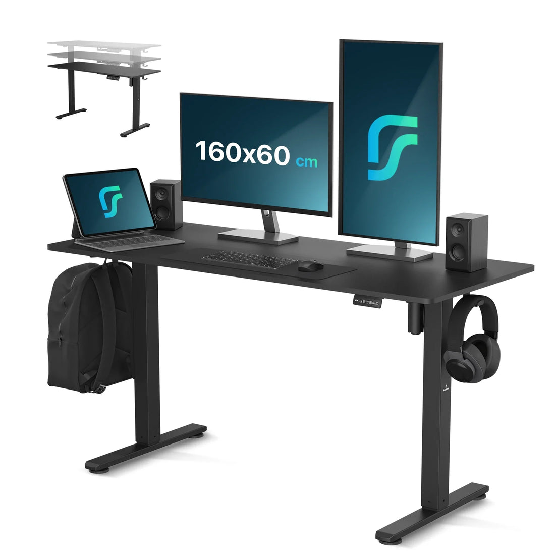 Flowsense Sitz-Steh-Schreibtisch - Verstellbarer elektrischer Schreibtisch - 160 x 60 cm