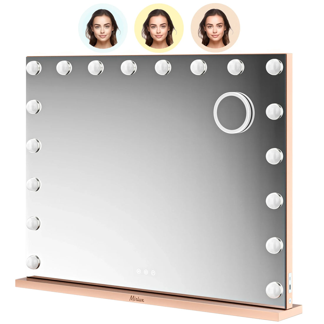 Hollywood Spiegel - Bluetooth-Lautsprecher - 80x60cm - Roségold-Pink