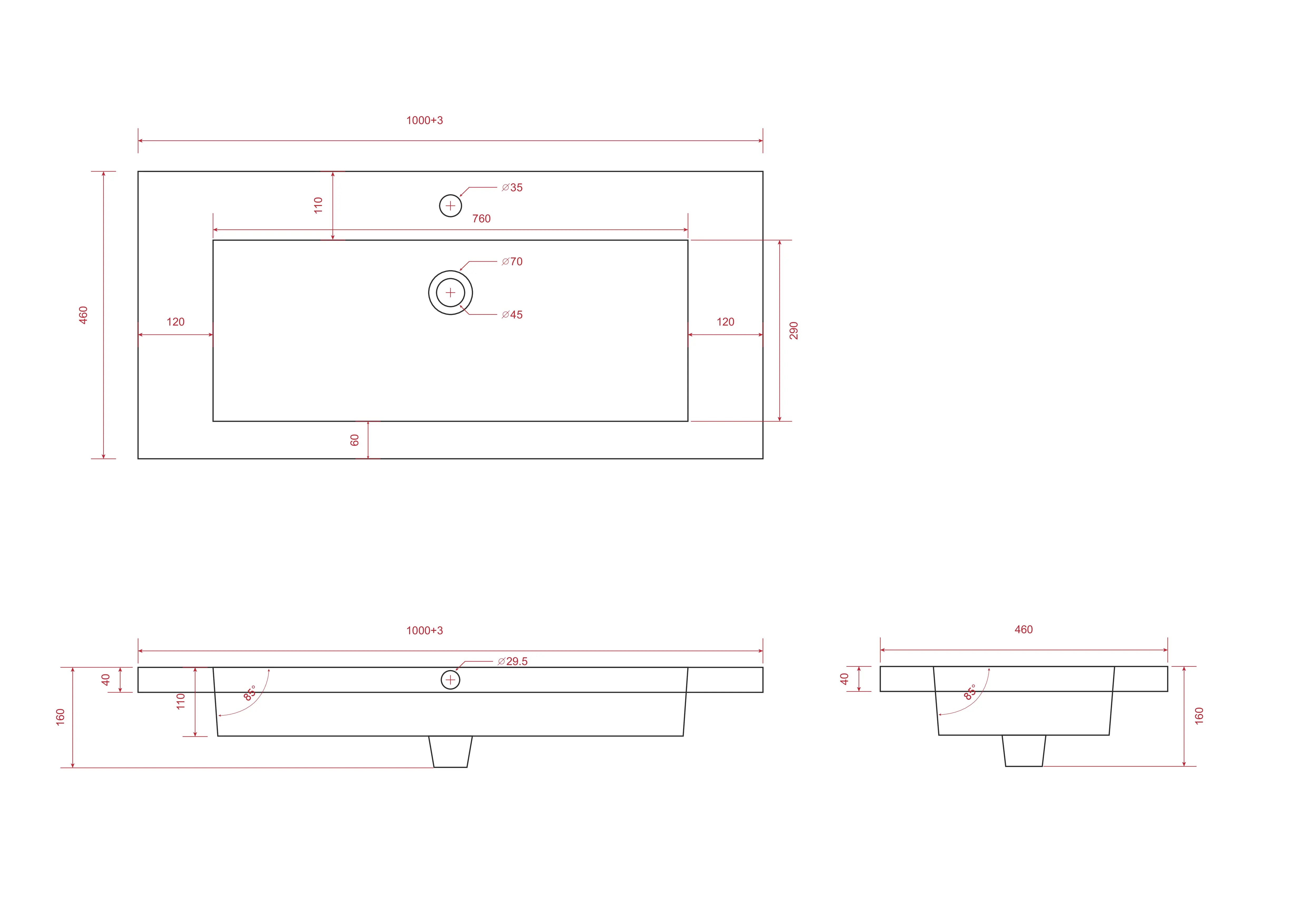 Badezimmermöbel Sena – 100 cm – Warmeiche – Weißes Waschbecken