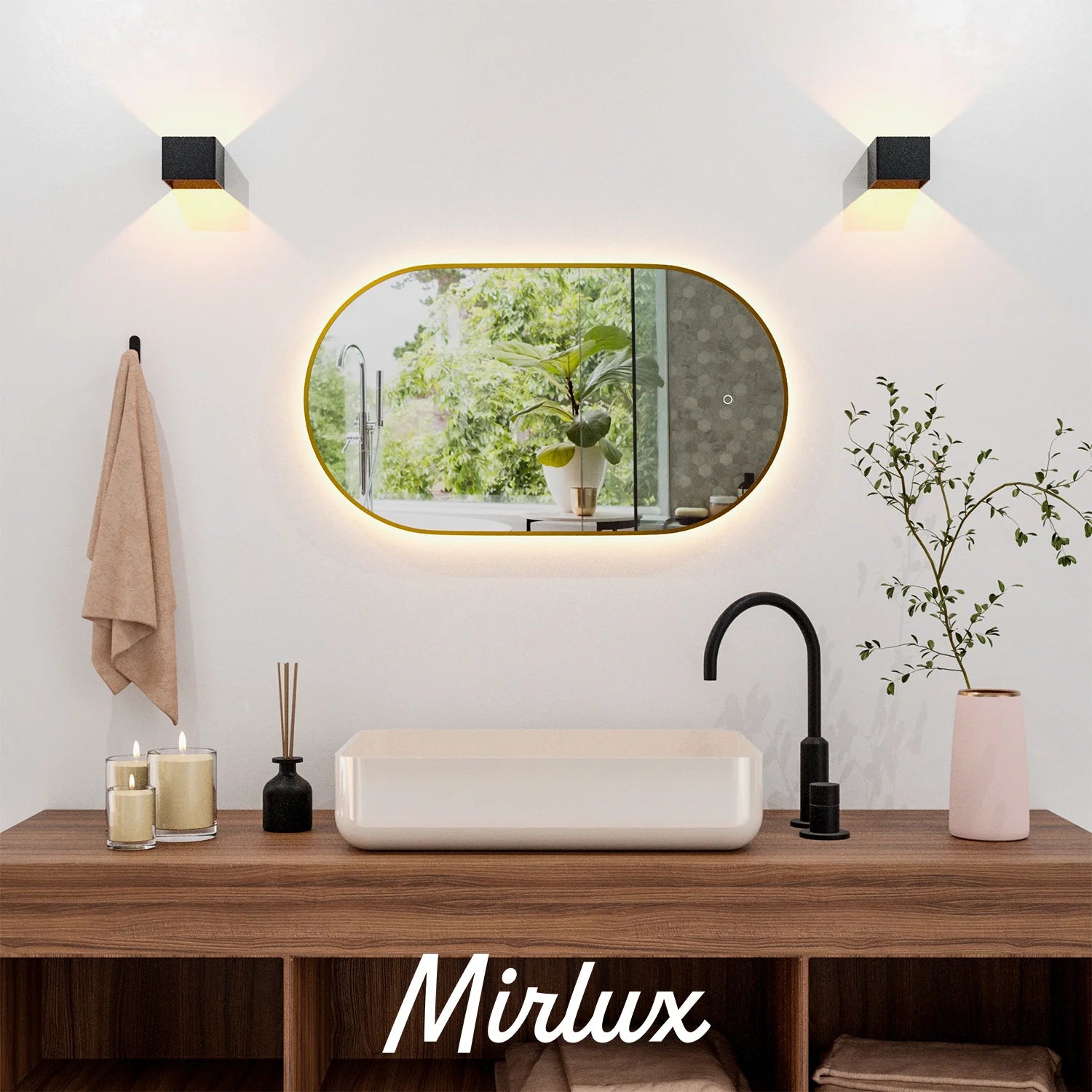 Badezimmerspiegel – 90x50cm Oval – Gold Rahmen