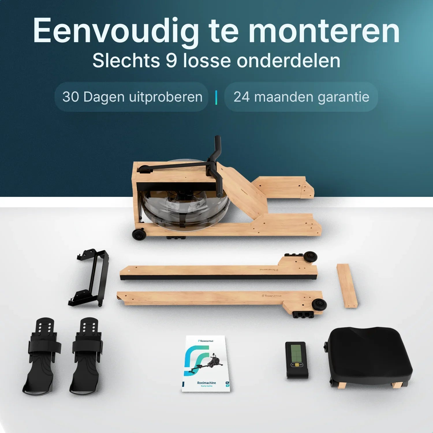 Roeitrainer - Hout Met Waterweerstand - LCD Monitor