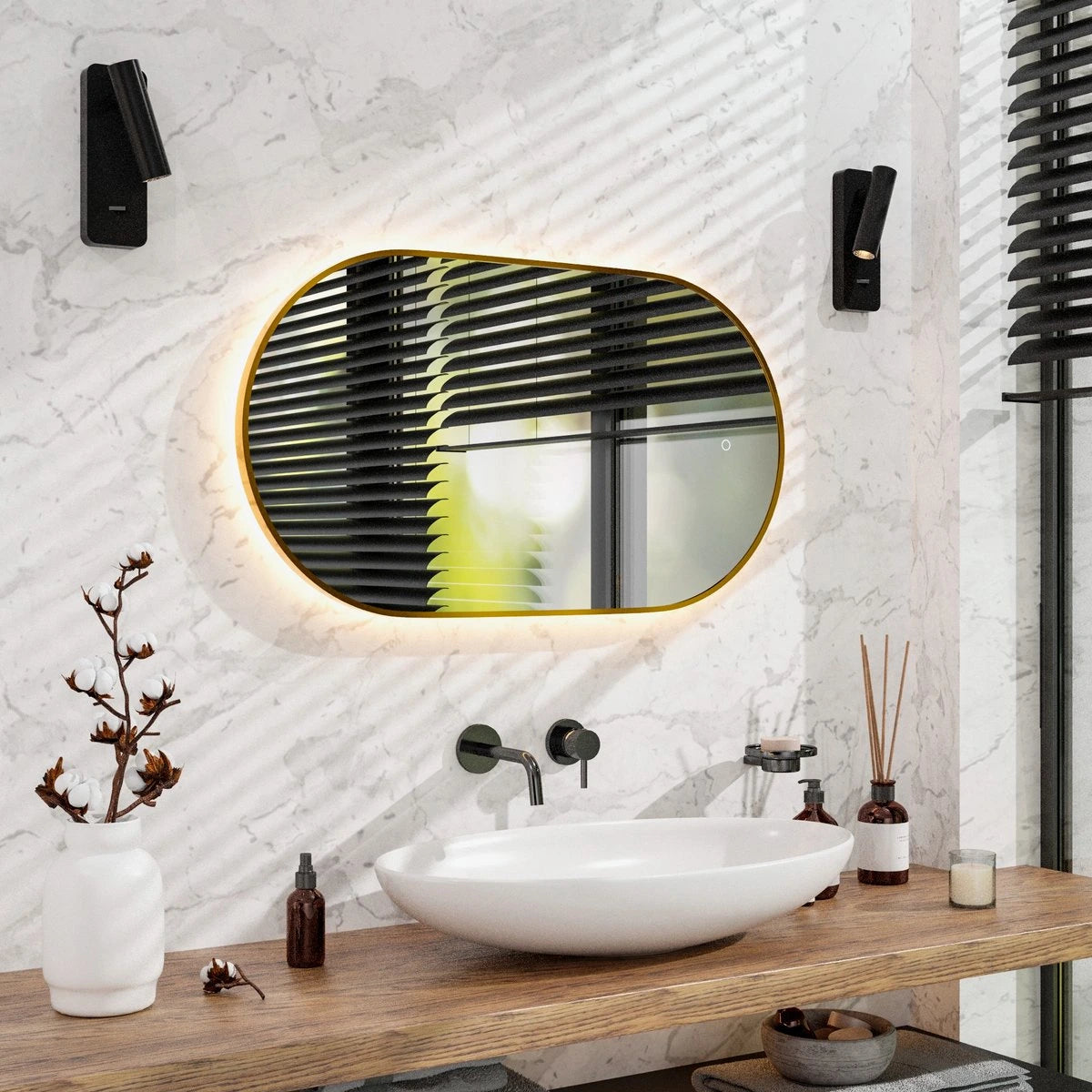 Badezimmerspiegel – 90x50cm Oval – Gold Rahmen