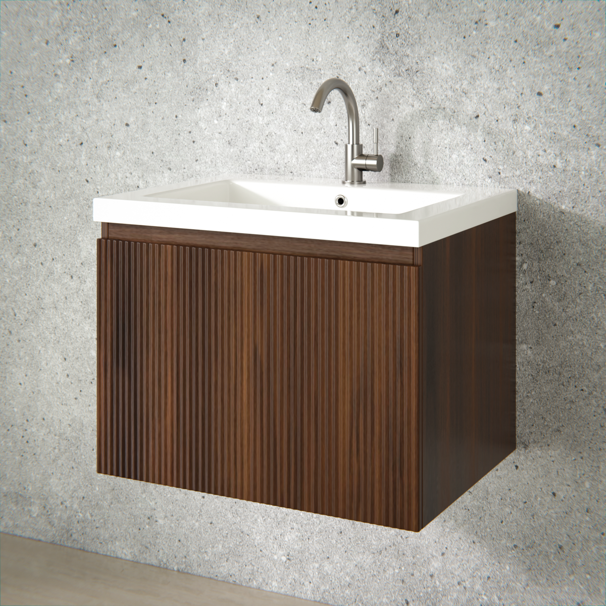 Badezimmermöbel Vino - 60 cm - Walnussbraun - Waschbecken Weiß