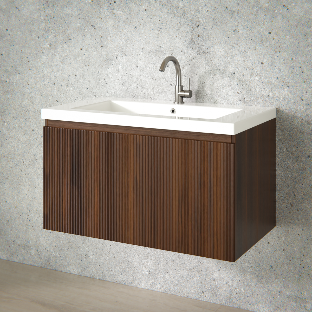 Badezimmermöbel Niko - 80cm - Walnuss - Waschbecken Weiß