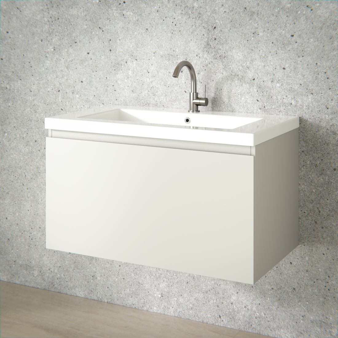 Badezimmermöbel Niko - 80cm - Taupe - Waschbecken Weiß