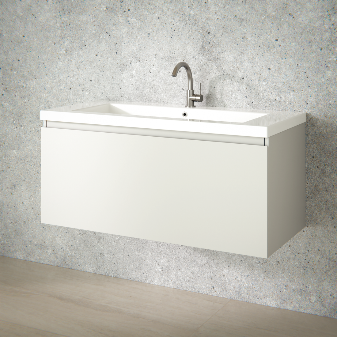 Badezimmermöbel Indy - 100 cm - Taupe - Waschbecken Weiß