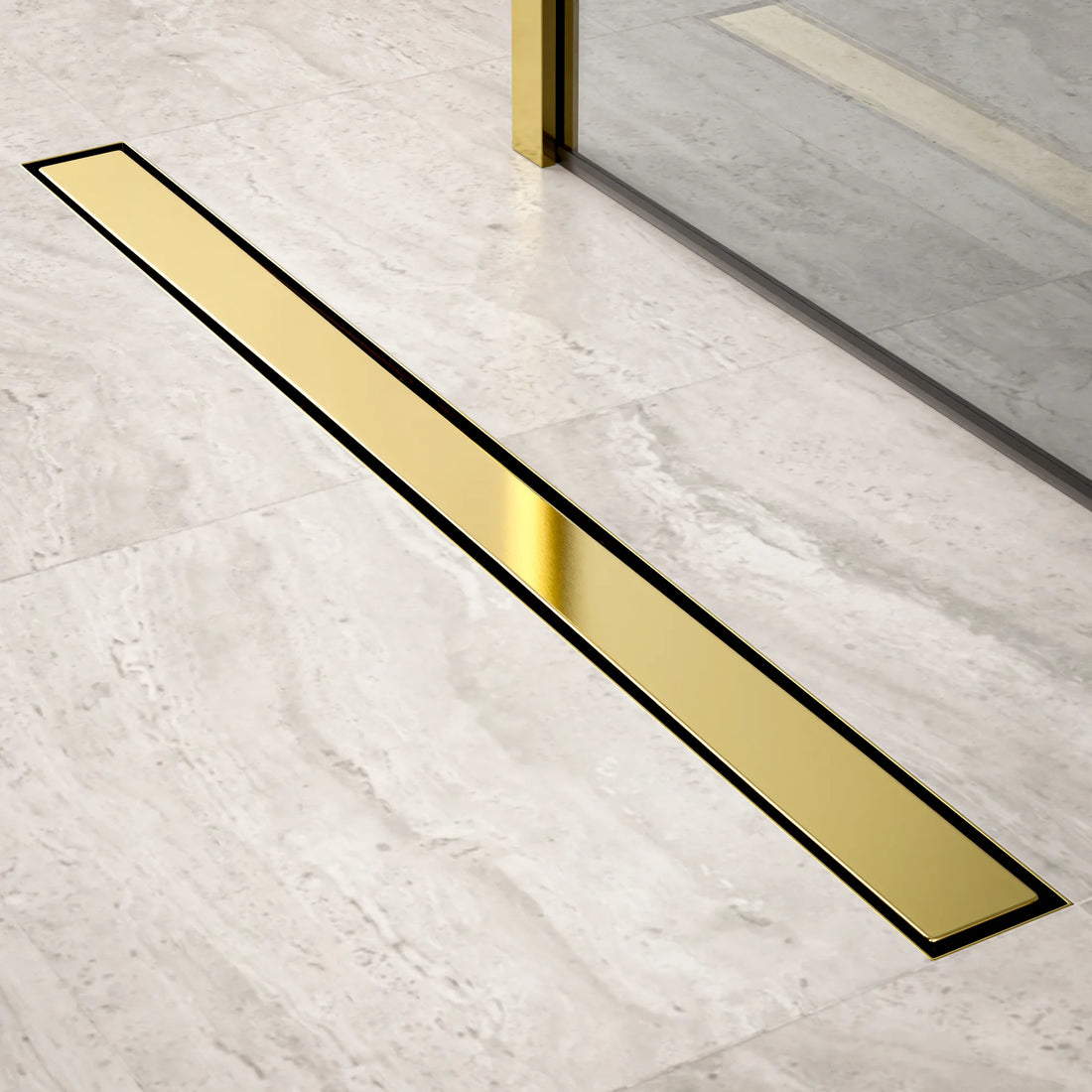 Duschrinne – 90 cm – Gold – Fliesenrost – Edelstahl – mit Flansch