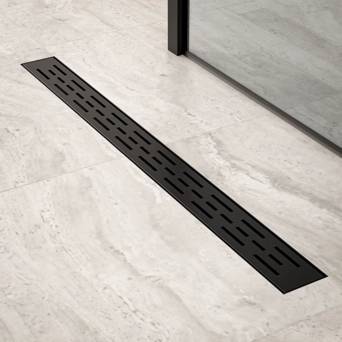 Duschrinne – 80 cm – Mattschwarz – Standardrost – Edelstahl – mit Flansch