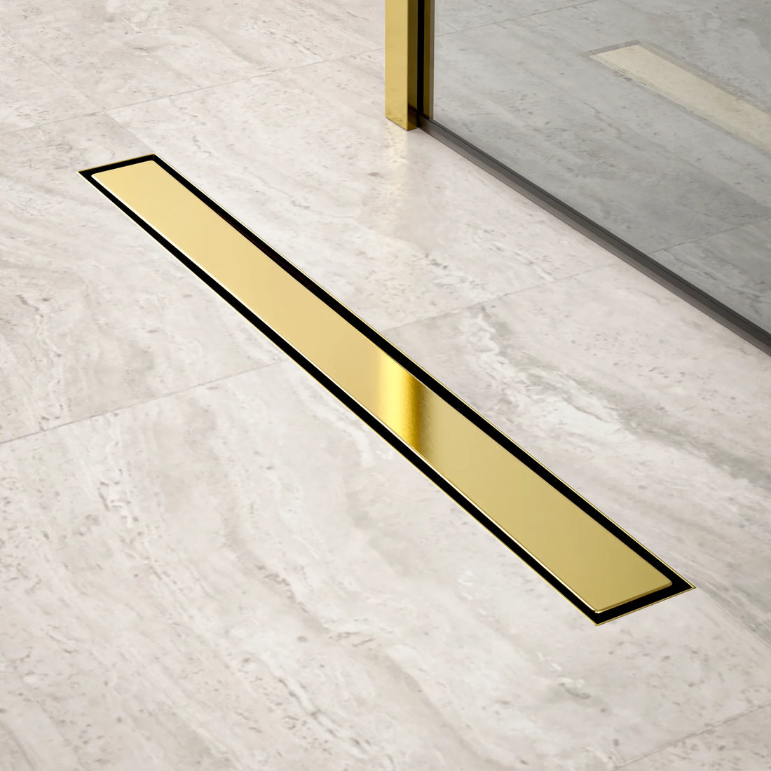 Duschrinne – 70 cm – Gold – Fliesenrost – Edelstahl – mit Flansch