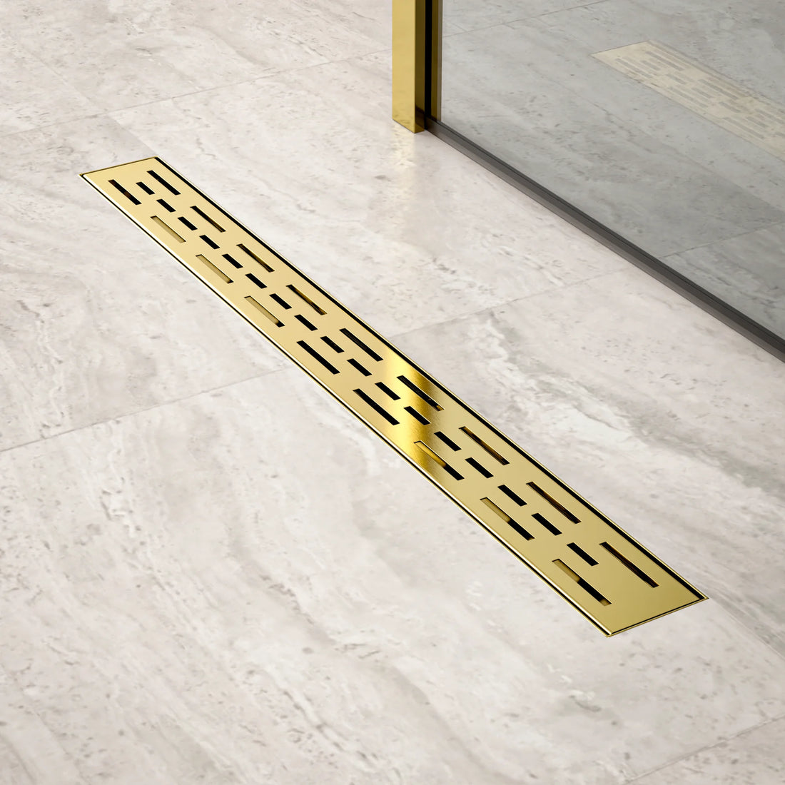 Duschrinne – 70 cm – Gold – Standardrost – Edelstahl – mit Flansch