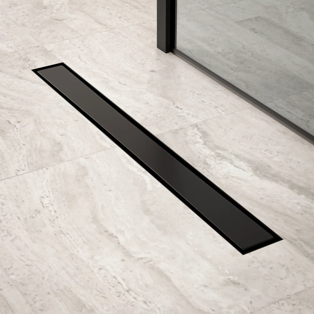 Duschrinne – 70 cm – Mattschwarz – Fliesenrost – Edelstahl – mit Flansch