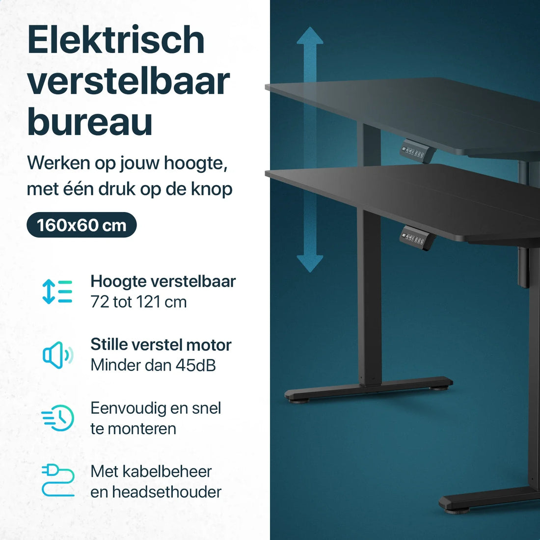Flowsense Sitz-Steh-Schreibtisch - Verstellbarer elektrischer Schreibtisch - 160 x 60 cm
