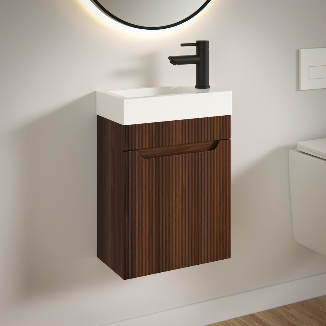 Badezimmermöbel Vivo - 40 cm - Walnuss - Waschbecken Weiß