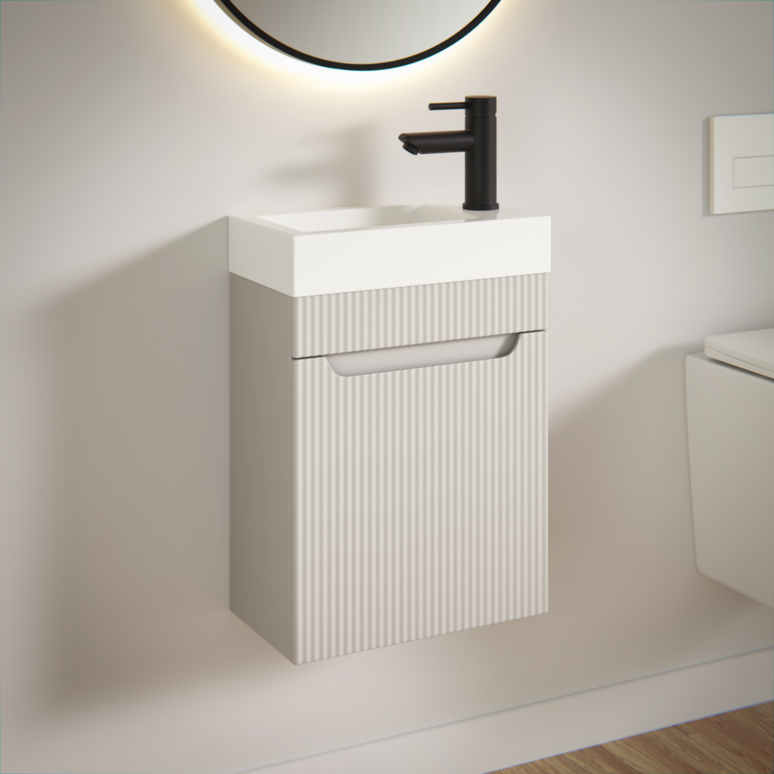 Badezimmermöbel Vivo - 40cm - Taupe - Waschbecken Weiß