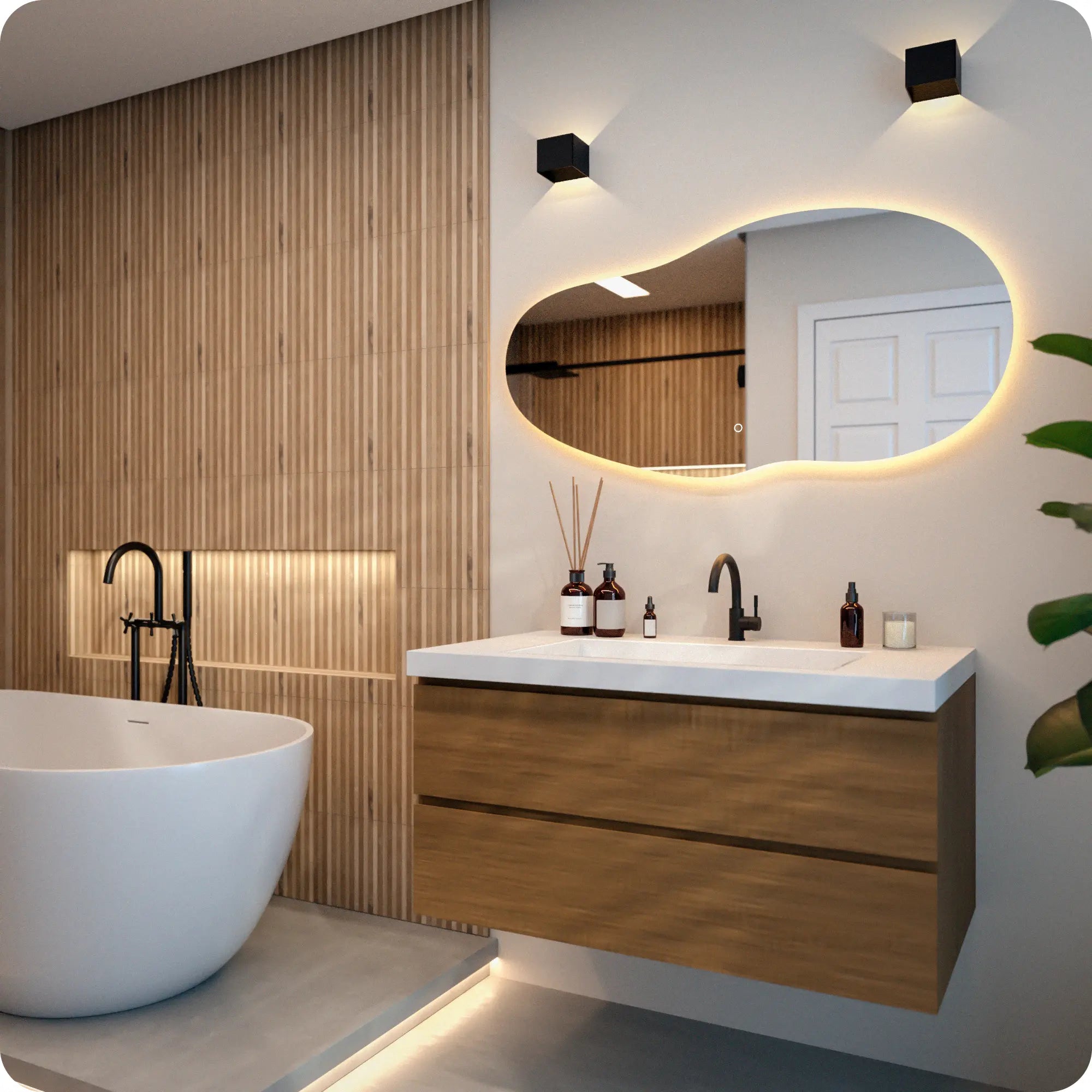 Badezimmerspiegel - 120x60 - Asymmetrisch - Rahmenlos