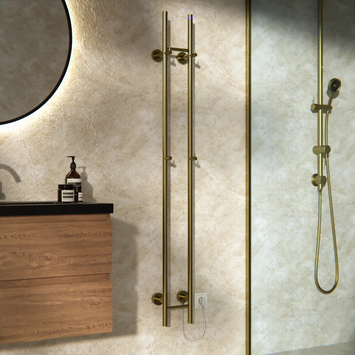 Elektrischer Doppel-Stabheizkörper für Handtücher - 70 Watt - 150x16.8 cm - Gold