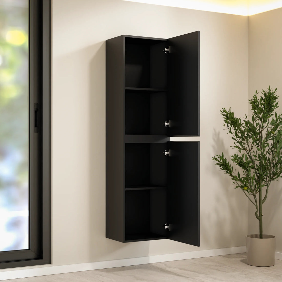 Badezimmer Hochschrank Ruvo – 150 cm – Mattschwarz