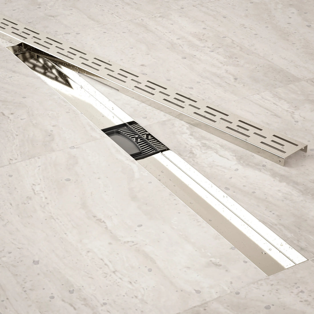Duschrinne – 90 cm – Standardrost – Edelstahl – mit Flansch