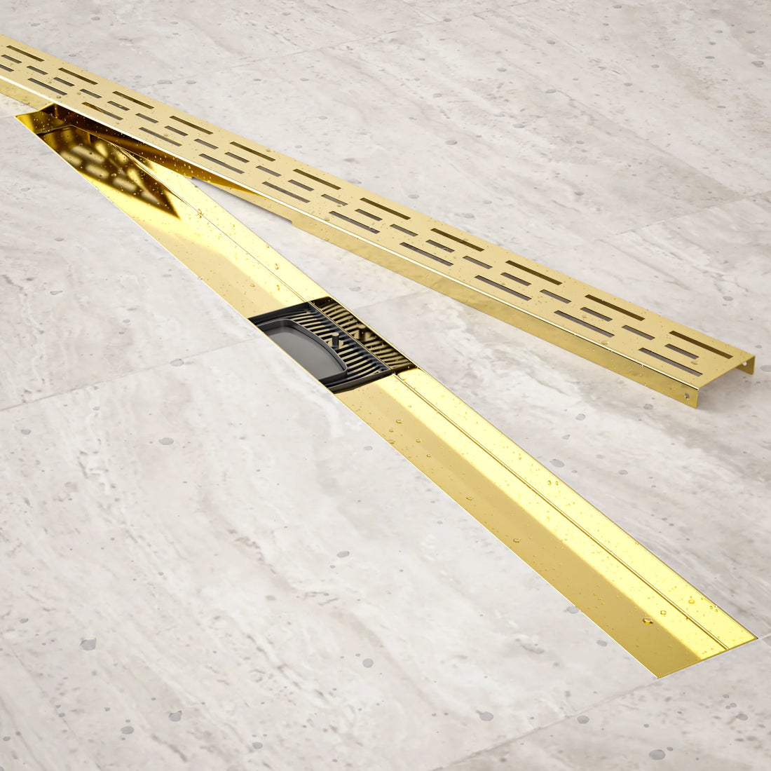 Duschrinne – 90 cm – Gold – Standardrost – Edelstahl – mit Flansch