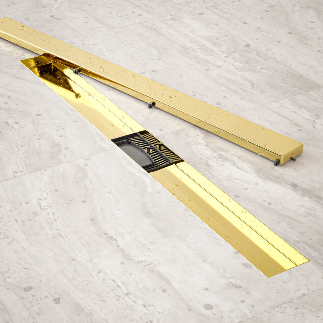 Duschrinne – 80 cm – Gold – Fliesenrost – Edelstahl – mit Flansch