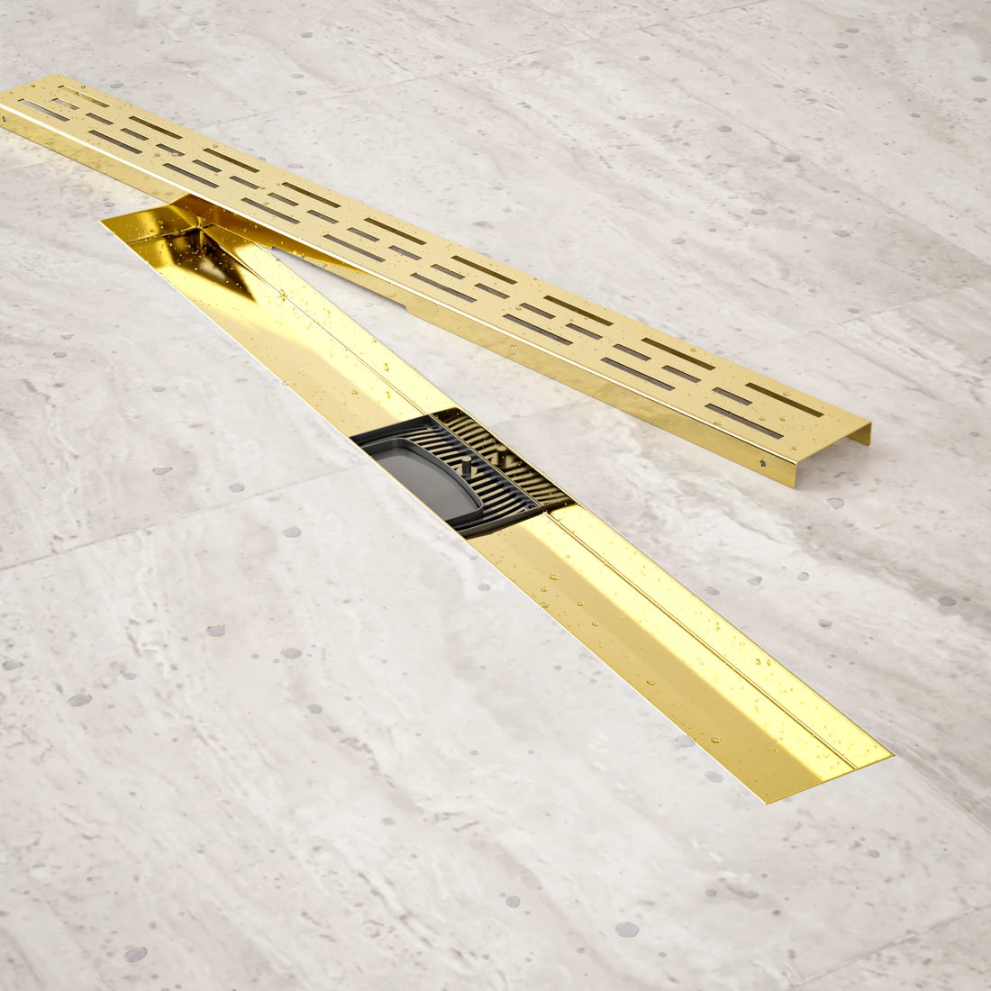 Duschrinne – 70 cm – Gold – Standardrost – Edelstahl – mit Flansch