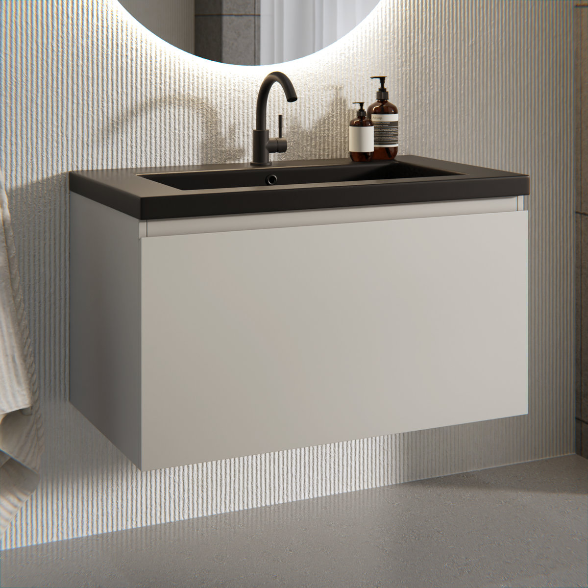 Badezimmermöbel Niko - 80cm - Taupe - Waschbecken Schwarz