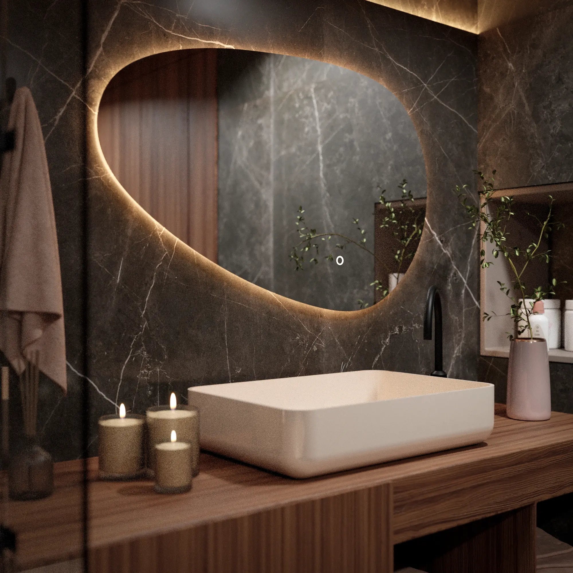 Badezimmerspiegel - 120x75 cm Asymmetrisch - Rahmenlos - PRE-ORDER