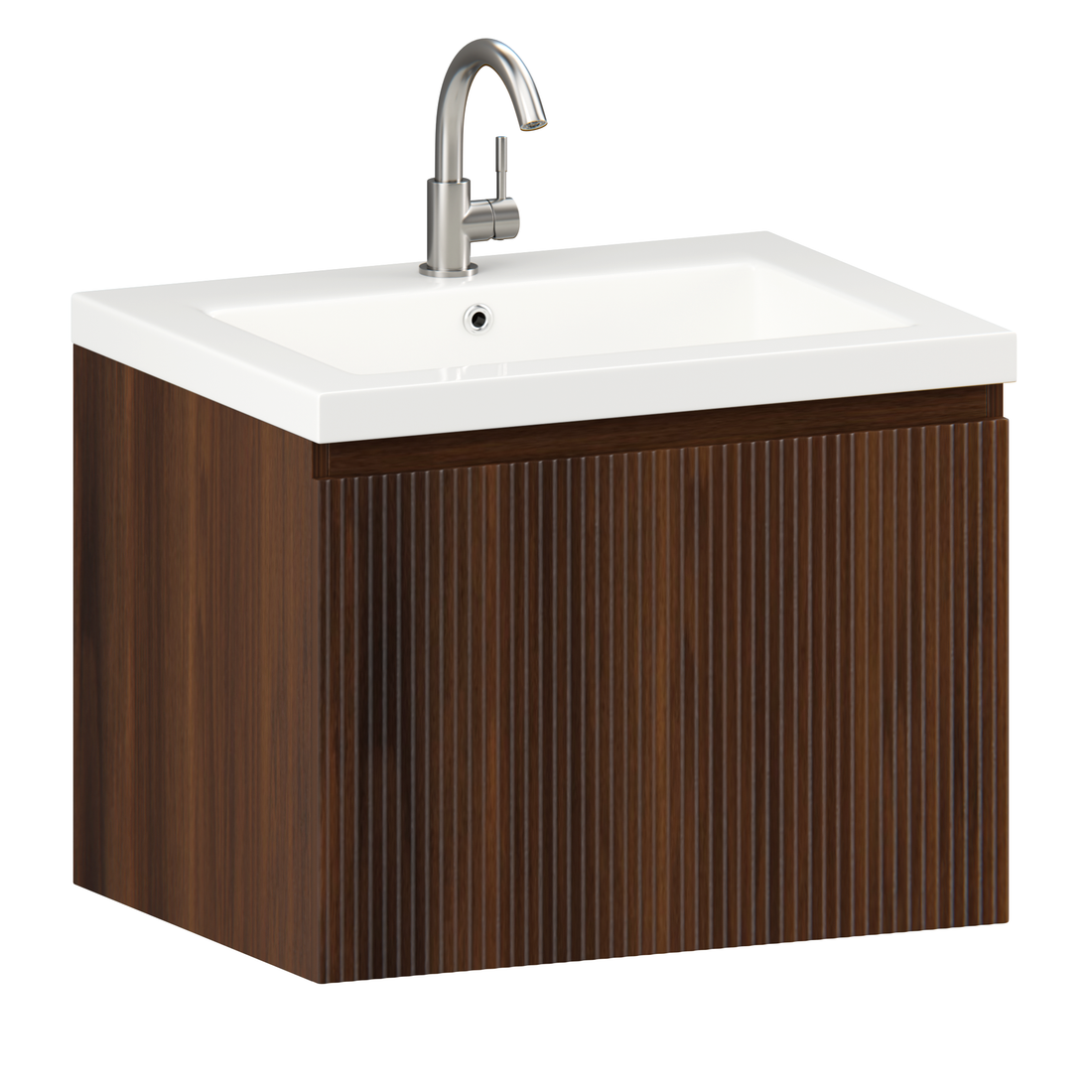 Badezimmermöbel Vino - 60 cm - Walnussbraun - Waschbecken Weiß