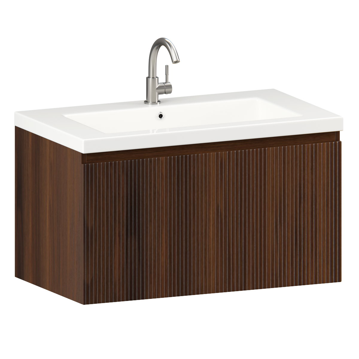 Badezimmermöbel Niko - 80cm - Walnuss - Waschbecken Weiß