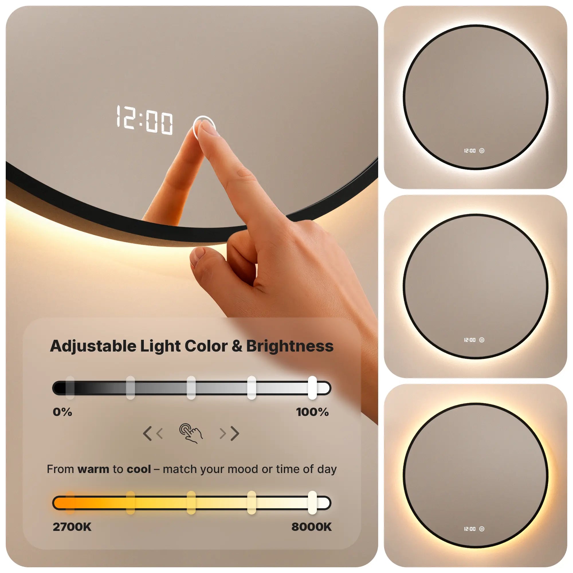 Badezimmerspiegel - Rund - 60cm - Schwarzer Rahmen